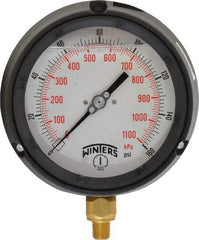 Winters - 4-1/2" Dial, 1/4 Thread, 0-160 Scale Range, Pressure Gauge - Lower Connection Mount, Accurate to 0.5% of Scale - Caliber Tooling