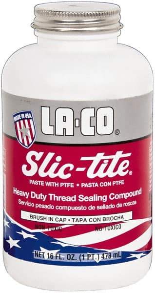 LA-CO - 1 Pt Brush Top Can White Thread Sealant - Paste with PTFE, 500°F Max Working Temp, For Metal, PVC, CPVC & ABS Plastic Pipe Threads - Caliber Tooling