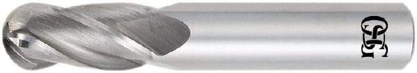 OSG - 25mm Diam, 38mm LOC, 4 Flute Solid Carbide Ball End Mill - Uncoated, Single End, 102mm OAL, 102mm Shank Diam, Spiral Flute - Caliber Tooling