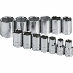 SK - 1/2" Drive Standard Socket Set - 7/16 to 1-1/4", Inch Measurement Standard - Caliber Tooling