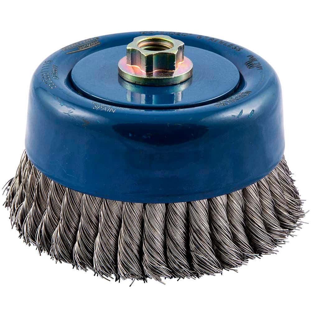 Norton - 6" Diam 5/8-11 Threaded Arbor Stainless Steel Fill Cup Brush - Caliber Tooling