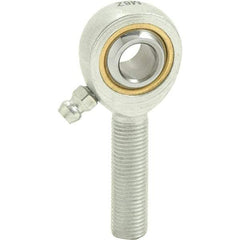 Tritan - 1/2" ID, 3-3/32" Max OD, 6,700 Lb Max Static Cap, Male Spherical Rod End - 1/2-20 RH, 5/8" Shank Diam, 1-1/2" Shank Length, Zinc Plated Carbon Steel with Sintered Oil Impregnated Bronze Raceway - Caliber Tooling