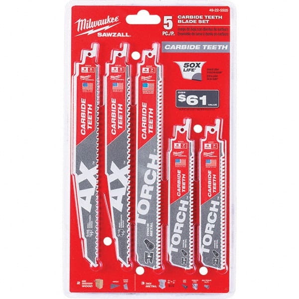 Milwaukee Tool - Reciprocating Saw Blade Sets Blade Material: Bi-Metal Minimum Blade Length (Inch): 6 - Caliber Tooling