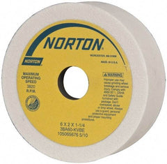 Norton - 6" Diam, 1-1/4" Hole Size, 2" Overall Thickness, 60 Grit, Type 6 Tool & Cutter Grinding Wheel - Medium Grade, Aluminum Oxide, K Hardness, Vitrified Bond, 3,820 RPM - Caliber Tooling