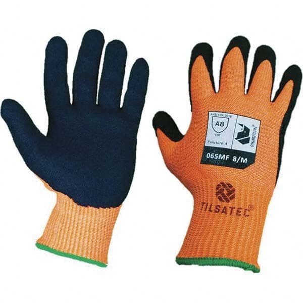 Tilsatec - Size S (7), ANSI Cut Lvl A8, Puncture Lvl 4, Abrasion Lvl 4, Micro-Foam Nitrile Coated Cut & Puncture Resistant Gloves - Caliber Tooling