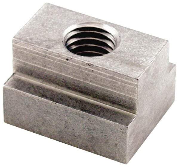 Jergens - 3/4-10 Tapped Through T Slot Nut - 13/16" Slot Width, 1-1/2 x 9/16" Base Width x Height, 1-3/4 x 1" OAL x Height - Caliber Tooling