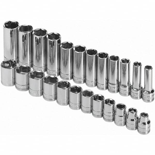 SK - 3/8" Drive Standard Deep Socket Set - 8 to 19mm, Metric Measurement Standard - Caliber Tooling