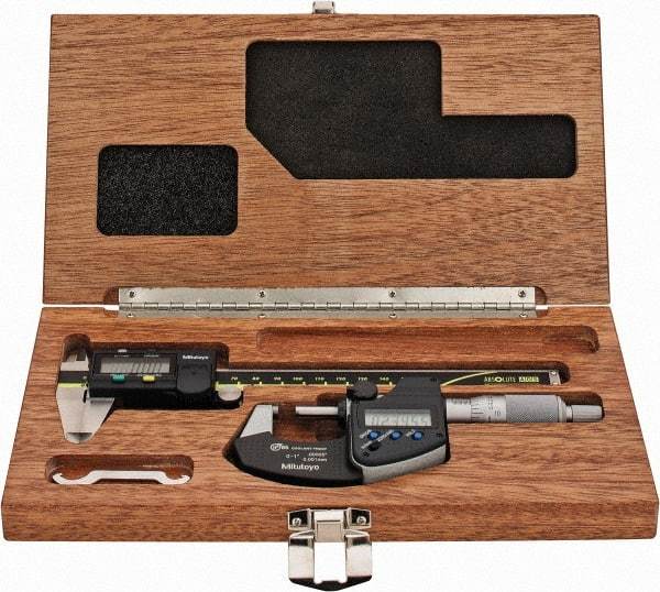 Mitutoyo - 4 Piece, Machinist Caliper and Micrometer Tool Kit - 0 to 6 Inch Caliper, 1 Inch Micrometer, 0.0001 Inch Graduation - Caliber Tooling