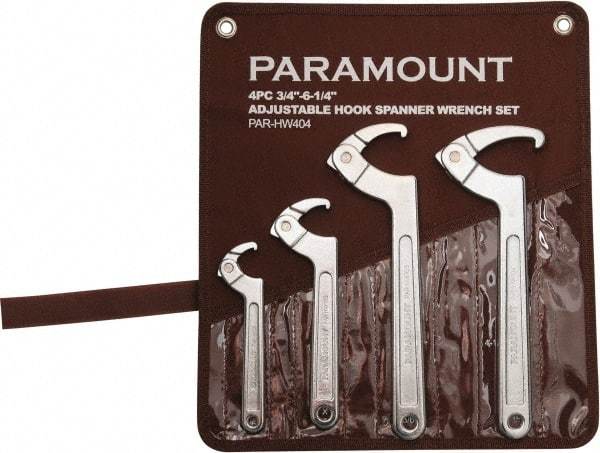 Paramount - 3/4" to 6-1/4" Capacity, Adjustable Hook Spanner Wrench Set - 6-3/8" OAL - Caliber Tooling