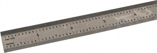 SPI - 72" Long, 1/100 & 1/50 Graduations, Flexible Steel Rule - 12R Graduation Style, 1" Wide, Silver, Polished Finish - Caliber Tooling