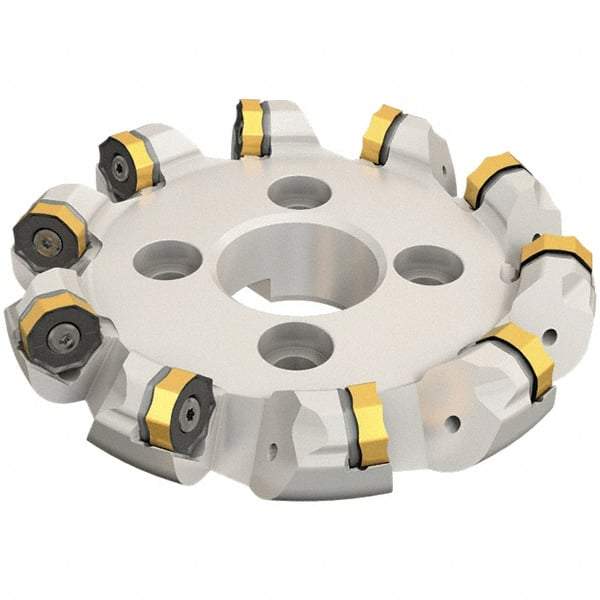 Iscar - 5.96" Cut Diam, 1-1/2" Arbor Hole, 0.28" Max Depth of Cut, 45° Indexable Chamfer & Angle Face Mill - 6 Inserts, ONMU 1008\xB6S845 SNMU 2608 Insert, Right Hand Cut, 6 Flutes, Through Coolant, Series Helido - Caliber Tooling