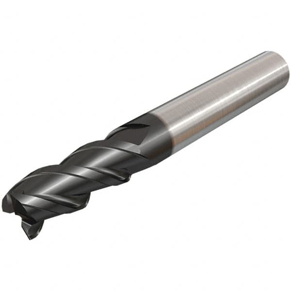 Iscar - 8mm, 20mm LOC, 8mm Shank Diam, 63mm OAL, 3 Flute, Solid Carbide Square End Mill - Single End, TiAlN Finish, Spiral Flute, 45° Helix, Right Hand Cut, Right Hand Flute - Caliber Tooling