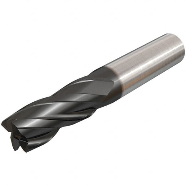 Iscar - 10mm, 22mm LOC, 10mm Shank Diam, 72mm OAL, 4 Flute, Solid Carbide Square End Mill - Single End, Uncoated, Spiral Flute, 30° Helix, Right Hand Cut, Right Hand Flute - Caliber Tooling