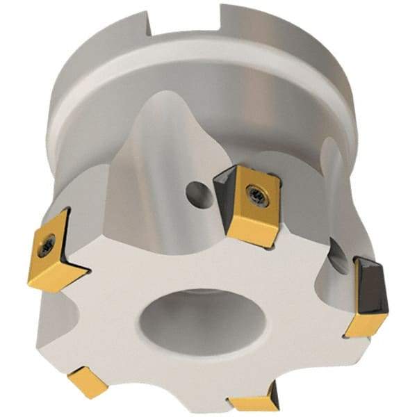 Iscar - 9 Inserts, 63mm Cut Diam, 27mm Arbor Diam, 8mm Max Depth of Cut, Indexable Square-Shoulder Face Mill - 0/90° Lead Angle, 40mm High, T490 LN.T 0804 Insert Compatibility, Through Coolant, Series Helitang - Caliber Tooling