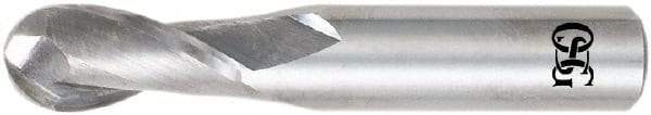 OSG - 7/8" Diam, 1-1/2" LOC, 2 Flute Solid Carbide Ball End Mill - TiAlN Finish, Single End, 4" OAL, 7/8" Shank Diam, Spiral Flute - Caliber Tooling