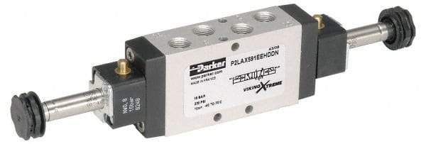 Parker - 1/8" NPT Port, Double Solenoid, 2 Position Valveless Coil, Aluminum Solenoid Valve - Normally Open Through Ports 1 & 2, 232 Max PSI, Buna-N Seal - Caliber Tooling