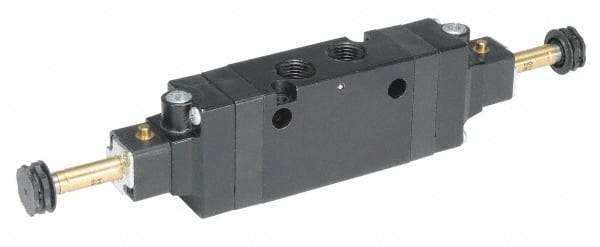 Parker - 1/4" NPT Port, Double Solenoid, 3 Position Valveless Coil, Aluminum Solenoid Valve - All Ports Blocked, 145 Max PSI, Buna-N Seal - Caliber Tooling