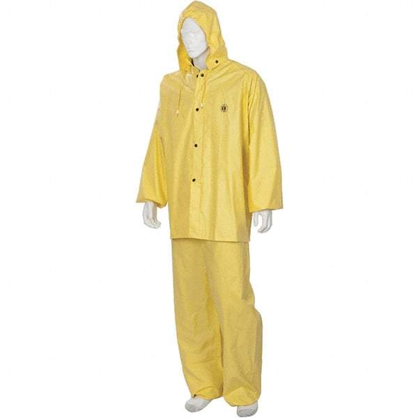 MCR Safety - Size 4XL, Yellow, Rain Three Piece Suit - Detachable Hood, Take Up Snaps Ankle, Take Up Snaps Wrist - Caliber Tooling