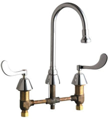 Chicago Faucets - Wrist Blade Handle, Wide Spread Bathroom Faucet - Two Handle, No Drain, Gooseneck Spout - Caliber Tooling