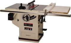 Jet - 10" Blade Diam, 5/8" Arbor Diam, 1 Phase Table Saw - 5 hp, 65" Wide x 36" Deep x 38" High, 230 Volt, 3" Cutting Depth - Caliber Tooling