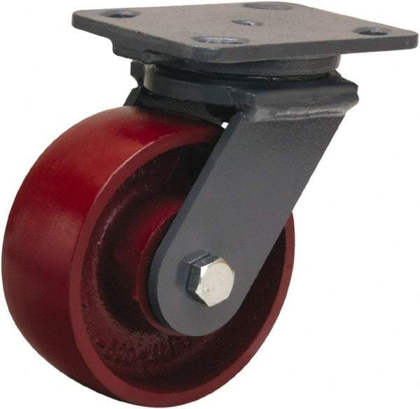 Hamilton - 5" Diam x 2" Wide x 6-1/2" OAH Top Plate Mount Swivel Caster - Cast Iron, 1,300 Lb Capacity, Sealed Precision Ball Bearing, 4 x 5" Plate - Caliber Tooling