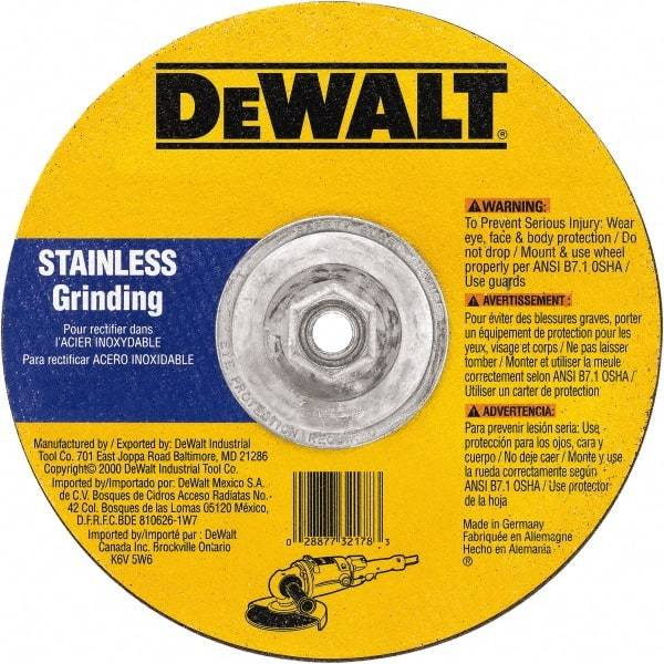 DeWALT - 30 Grit, 9" Wheel Diam, 1/8" Wheel Thickness, Type 27 Depressed Center Wheel - Aluminum Oxide, 6,600 Max RPM, Compatible with Angle Grinder - Caliber Tooling