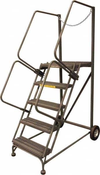 Ballymore - 80" 5 Step Rolling Warehouse Ladder - Truck & Dock Access, 450 Lb Capacity, 50" Platform Height, 32" Base Width x 53" Base Depth, Serrated - Caliber Tooling