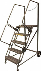 Ballymore - 80" 5 Step Rolling Warehouse Ladder - Truck & Dock Access, 450 Lb Capacity, 50" Platform Height, 32" Base Width x 53" Base Depth, Serrated - Caliber Tooling