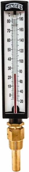 Winters - 20 to 180°F, Industrial Thermometer with Standard Thermowell - 2 Inch Immersion Length, 1.825 Inch Stem Length, 10 Inch Long, 1/2 Inch Thread - Caliber Tooling