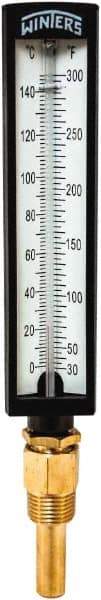 Winters - 30 to 300°F, Industrial Thermometer with Standard Thermowell - 2 Inch Immersion Length, 1.825 Inch Stem Length, 10 Inch Long, 1/2 Inch Thread - Caliber Tooling