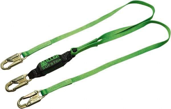 Miller - 6' Long, 310 Lb Capacity, 2 Leg Locking Snap Hook Harness Lanyard - Webbing, Locking Snap Hook Anchorage Connection - Caliber Tooling