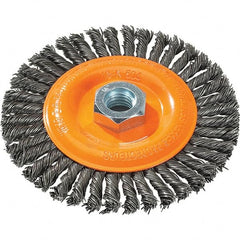 WALTER Surface Technologies - 5" OD, 5/8-11 Arbor Hole, Stringer Bead Steel Wheel Brush - 1/4" Face Width, 0.02" Filament Diam, 15,000 RPM - Caliber Tooling