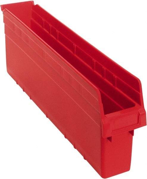 Quantum Storage - 23-5/8" Deep, Red Polypropylene Hopper Shelf Bin - 8" High x 4-3/8" Wide x 23-5/8" Long - Caliber Tooling