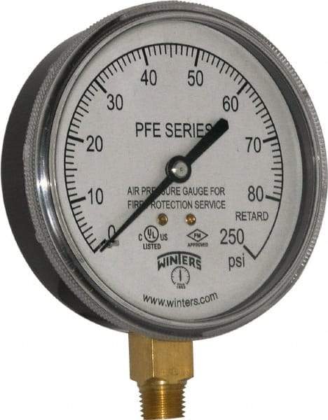 Winters - 3-1/2" Dial, 1/4 Thread, 0-250 Scale Range, Pressure Gauge - Lower Connection Mount, Accurate to 3-2-3% of Scale - Caliber Tooling