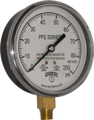 Winters - 3-1/2" Dial, 1/4 Thread, 0-250 Scale Range, Pressure Gauge - Lower Connection Mount, Accurate to 3-2-3% of Scale - Caliber Tooling