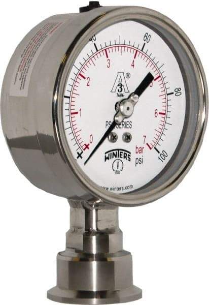 Winters - 4" Dial, 1-1/2 Thread, 0-100 Scale Range, Pressure Gauge - Lower Connection Mount, Accurate to 0.01% of Scale - Caliber Tooling