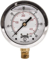 Winters - 2-1/2" Dial, 1/4 Thread, 0-60 Scale Range, Pressure Gauge - Lower Connection Mount, Accurate to 1.5% of Scale - Caliber Tooling