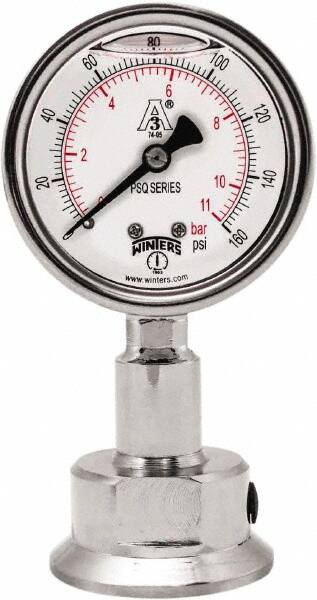 Winters - 2-1/2" Dial, 1-1/2 Thread, 0-160 Scale Range, Pressure Gauge - Lower Connection Mount, Accurate to 1.5% of Scale - Caliber Tooling