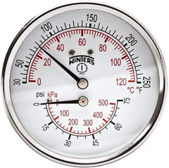 Winters - 3" Dial, 1/2 Thread, 0-75 Scale Range, Pressure Gauge - Center Back Connection Mount, Accurate to 0.03% of Scale - Caliber Tooling