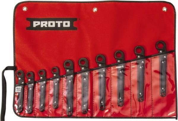 Proto - 10 Piece, 10mm to 19mm, 12 Point Ratcheting Flare Nut Set - Metric Measurement Standard, Black Oxide Finish - Caliber Tooling