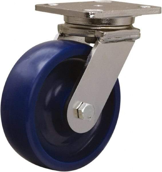 Hamilton - 6" Diam x 2" Wide x 7-1/2" OAH Top Plate Mount Swivel Caster - Polyurethane, 1,000 Lb Capacity, Delrin Bearing, 4 x 5" Plate - Caliber Tooling