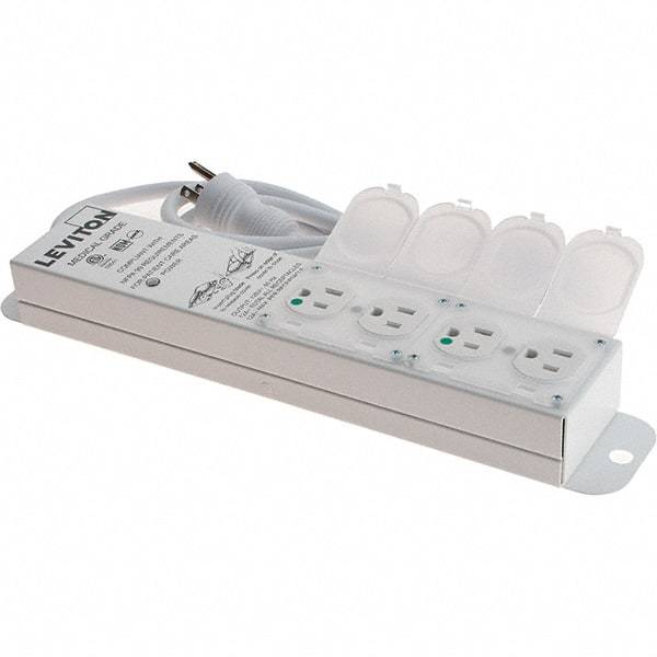 Leviton - 4 Outlets, 125 VAC15 Amps, 7' Cord, Standard Power Outlet Strip - Wall/Surface Mount, 5-20 NEMA Configuration, 1' Strip, UL 60601-1 - Caliber Tooling