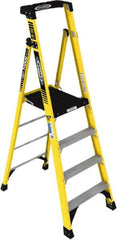 Werner - 4 Steps, 4' High, Type IAA Rating, Fiberglass Step Ladder - 375 Lb Capacity - Caliber Tooling