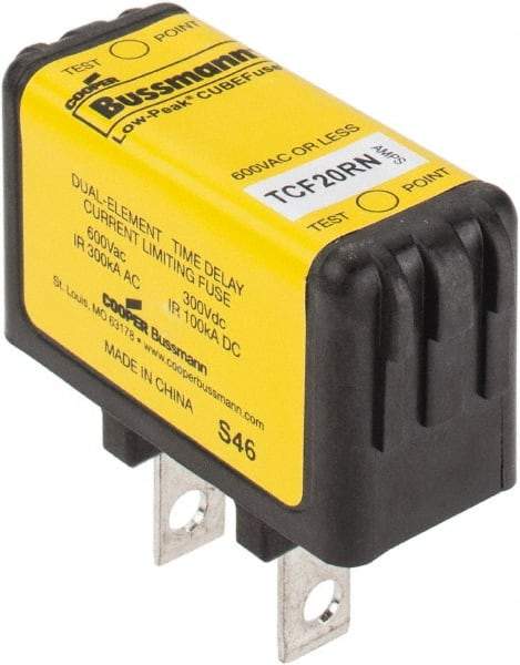 Cooper Bussmann - 300 VDC & 600 VAC, 20 Amp, Time Delay General Purpose Fuse - Plug-in Mount, 47.75mm OAL, 100 at DC, 200 (CSA RMS), 300 (UL RMS) kA Rating - Caliber Tooling