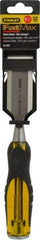 Stanley - 9" OAL x 1-1/4" Blade Width Wood Chisel - 1-1/4" Tip, Acetate & Rubber Grip Handle - Caliber Tooling