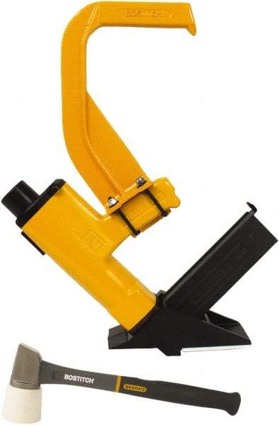 Stanley Bostitch - 1/2" Crown, 16 Gauge, 92 Staple Capacity Power Stapler - 1/4" Inlet, 70 to 90 psi Air Pressure, Includes Graphite Mallet & Pre-Finished Flooring Adapter Foot - Caliber Tooling