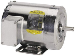 Baldor - 1 hp, TENV Enclosure, 1,725 RPM, 208-230/460 Volt, 60/50 Hz, Three Phase Energy Efficient Motor - Size 56C Frame, C-Face/Base Mount, 1 Speed, Ball Bearings, 1.60 Full Load Amps, F Class Insulation - Caliber Tooling