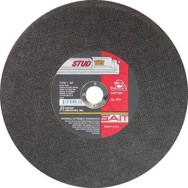 Sait - 14" Aluminum Oxide Cutoff Wheel - 3/32" Thick, 1" Arbor, 4,400 Max RPM, Use with Chop Saws - Caliber Tooling