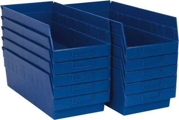 Quantum Storage - 50 Lb. Load Capacity, 17-7/8" Deep, Blue Polypropylene Hopper Shelf Bin - 6" High x 8-3/8" Wide x 17-7/8" Long - Caliber Tooling