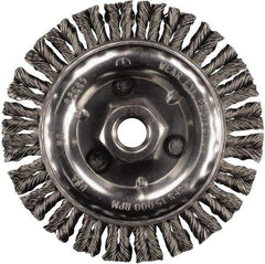 PFERD - 6" OD, 5/8-11 Arbor Hole, Knotted Steel Wheel Brush - 3/16" Face Width, 1-1/2" Trim Length, 0.02" Filament Diam, 12,500 RPM - Caliber Tooling